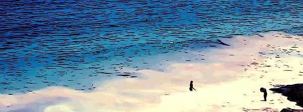 Woman coming out of the sea.